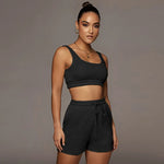 conjunto de top corto y pantalones  con cordon para mujer,camiseta sin manga sexy con cuello de U para fitness, conjuntos de dos piezas para verano