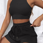 conjunto elegante de dos piezas sin manga para mujer, chaleco de cintura sexy de color solido, pantalones cortos con cordones  informales, novedadesde verano 2025