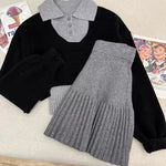 conjunto  de punto de moda coreana para mujer,tops cortos informales Y2k, conjunto de 2 piezas + minifalda con volantes, trajes de falda de oficina para mujer, otoño de invierno