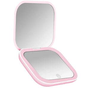 Compact Small Mini Gift Vanity Table Folding Led Lights Portable Hand Held Pocket Makeup Mirror 2X magnifying